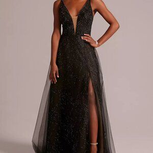 Galina Signature Sparkle Beaded Tulle Skirt A-Line Dress